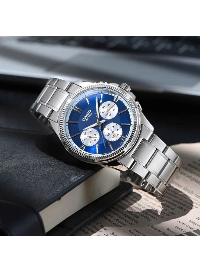 CASIO Mens Blue Dial Silver Band Watch MTP-1375D-2A1VDF - Image 2